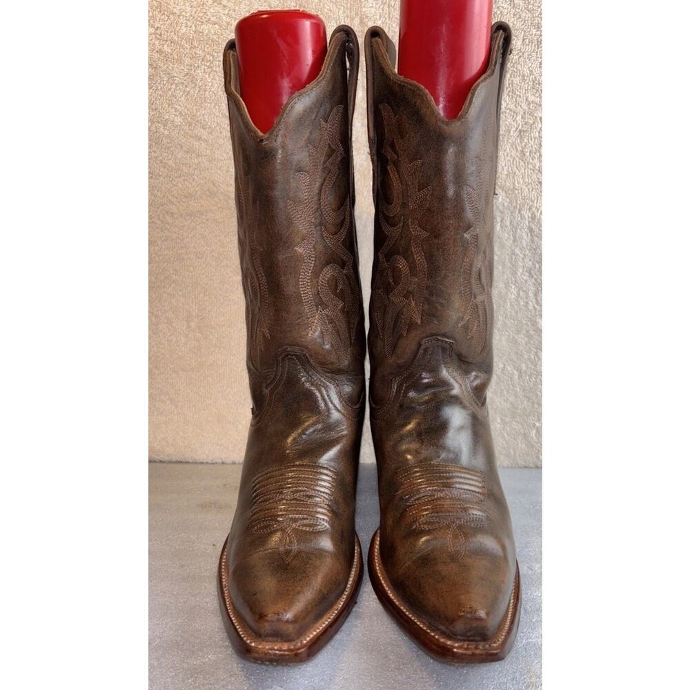 Corral Cowboy Boots Brown Leather Embroidered Womens sz 9 M Distressed Snip Toe